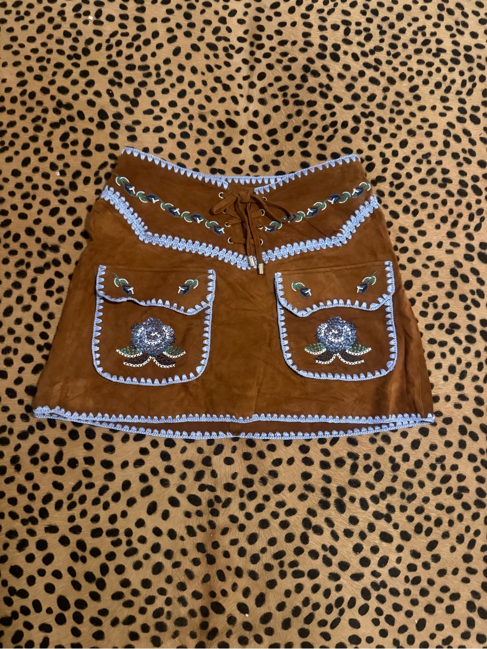 Farm Rio Suede Embroidery Brown Skirt- size small